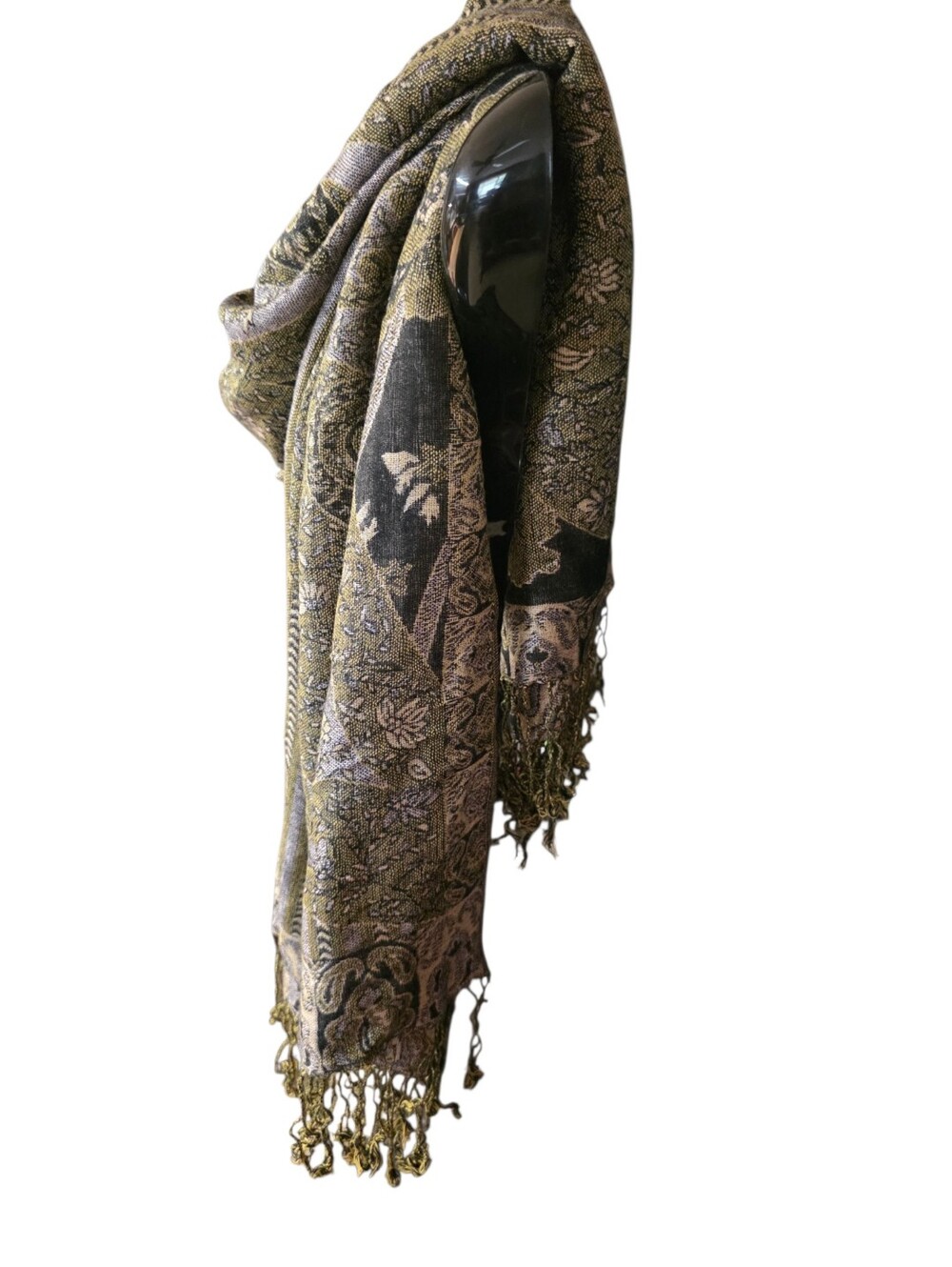Pashmina & Silk Elegant Gold and Black Scarf - Picture 2 of 10